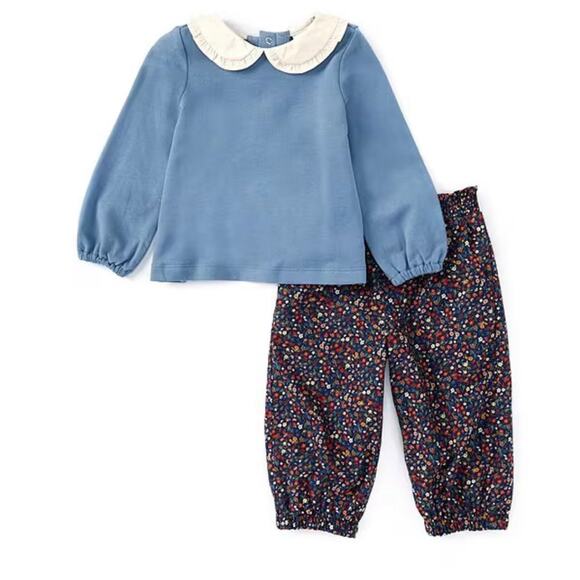 Edgehill Collection Peter Pan Long Sleeve Top Floral Classic Boho Pants Set 24M - Picture 2 of 5